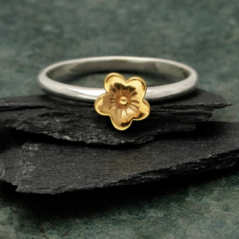 Sterling Silver Ring with Bronze Cherry Blossom