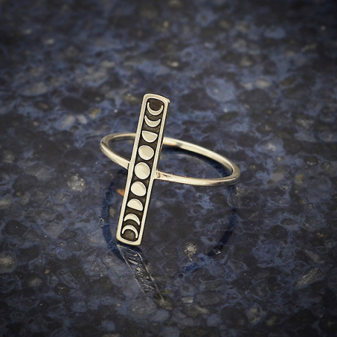 Sterling Silver Vertical Bar Ring with Moon Phases