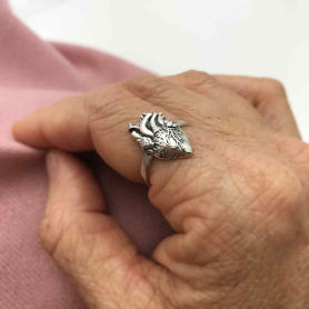 Sterling Silver Anatomical Heart Ring on hand