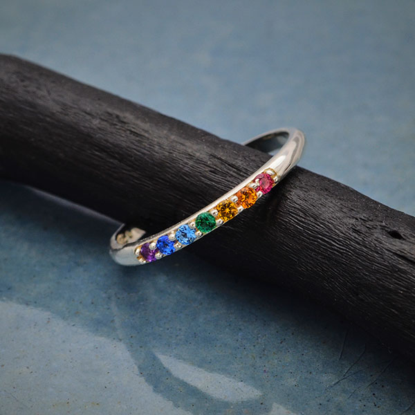 Sterling Silver Stacking Ring with Nano Gems