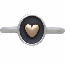 Sterling Silver Shadowbox Ring with Bronze Heart front view