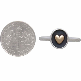Sterling Silver Shadowbox Ring with Bronze Heart next to dime
