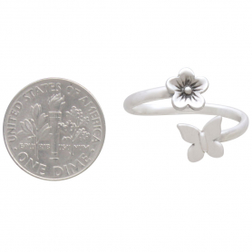 Sterling Silver Butterfly and Flower Adjustable Ring