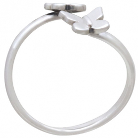 Sterling Silver Butterfly and Flower Adjustable Ring