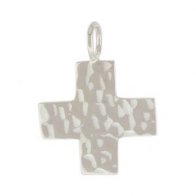 Sterling Silver Hammered Finish Cross Charm 20x15mm