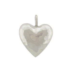 Sterling Silver Hammer Finish Puffed Heart Charm 15x12mm
