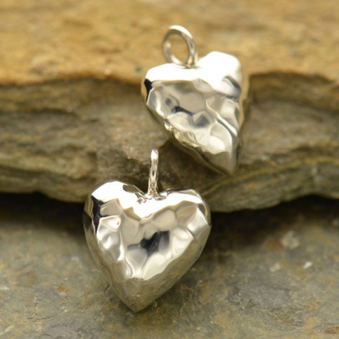 Sterling Silver Hammer Finish Puffed Heart Charm 15x12mm