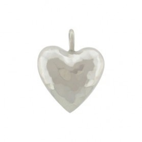 Sterling Silver Hammer Finish Puffed Heart Charm 15x12mm