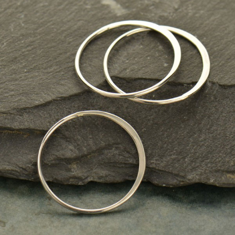 Sterling Silver Half Hammered Circle Jewelry Link 24mm