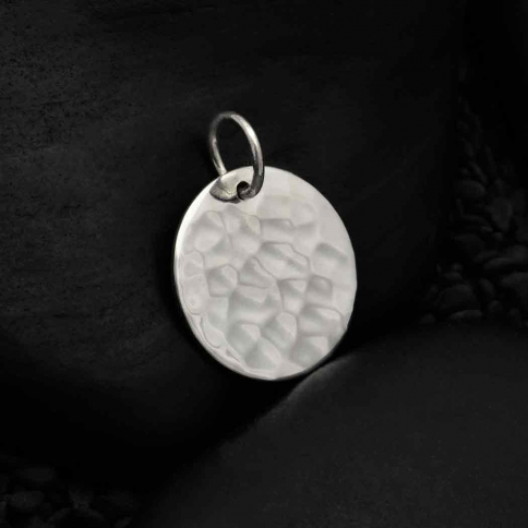 Sterling Silver Hammer Finish Round Pendant 19x15mm