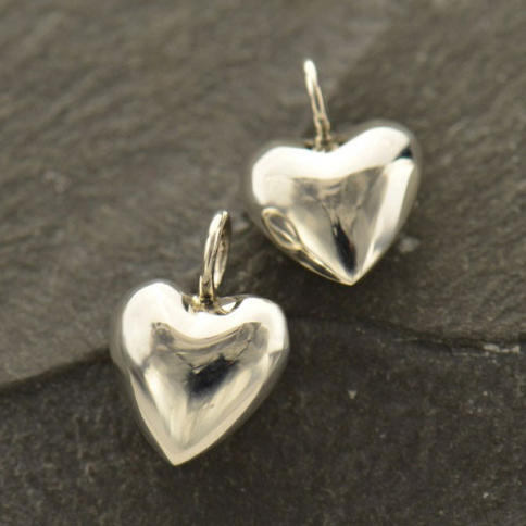 Sterling Silver Puffed Heart Charm - Medium 12x9mm