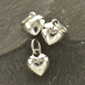 Sterling Silver Puffed Heart Charm - Small 12x7mm