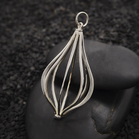 Sterling Silver Fluted Wire Teardrop Pendant 45x21mm