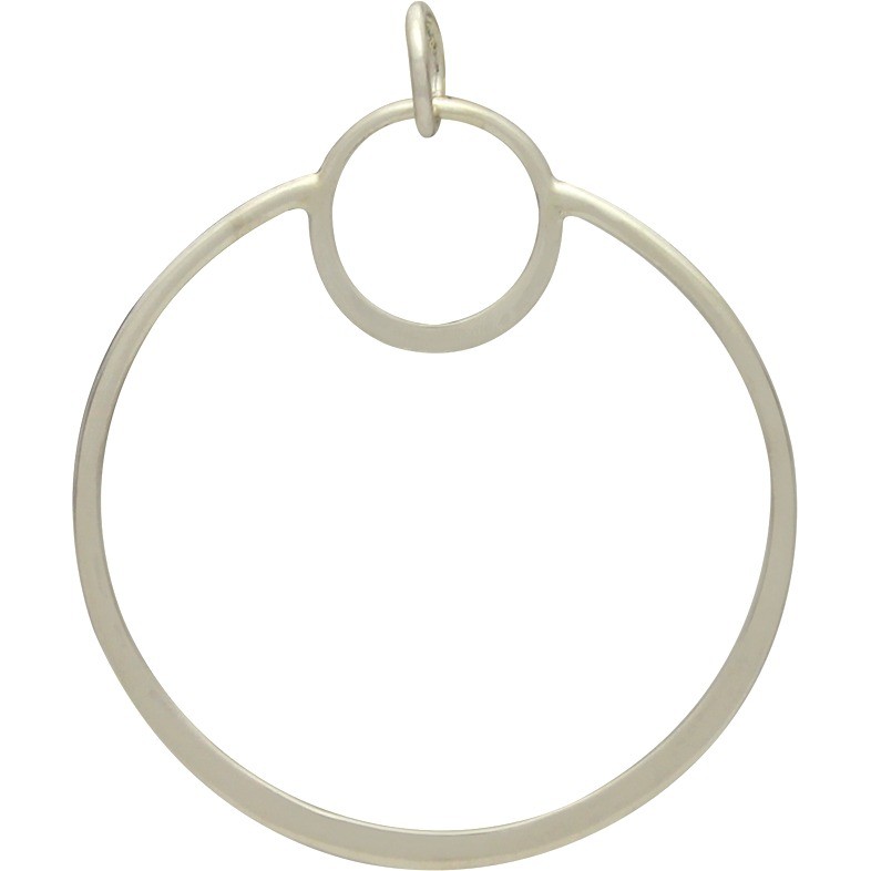 Sterling Silver Circle Pendant - Openwork Eclipse 34x28mm
