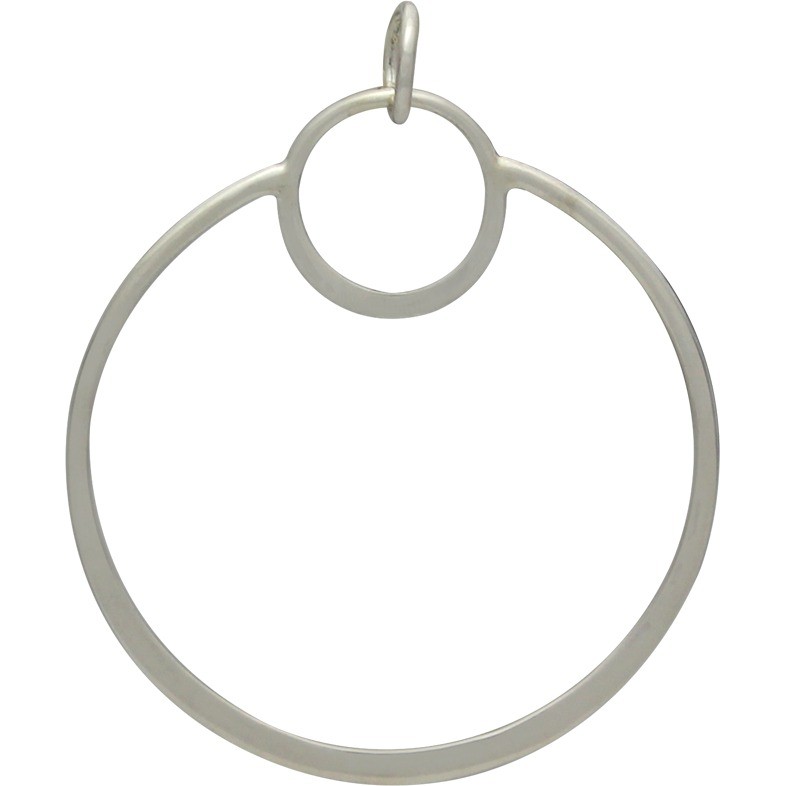 Sterling Silver Circle Pendant - Openwork Eclipse 34x28mm