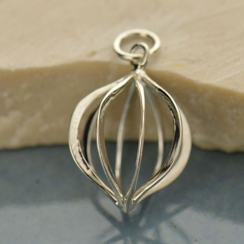 Sterling Silver Lantern Cage Pendant 22x13mm