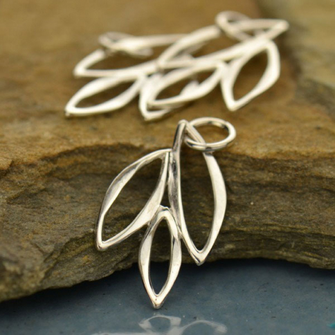 Sterling Silver Marquis Charm -Small Abstract Leaves 22x12mm