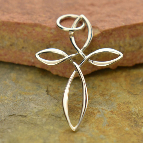 Sterling Silver Cross Pendant - Celtic Style 32x18mm