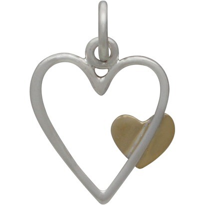 Sterling Silver Open Heart Charm with Bronze Heart 18x12mm