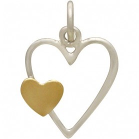 Sterling Silver Open Heart Charm with Bronze Heart 18x12mm