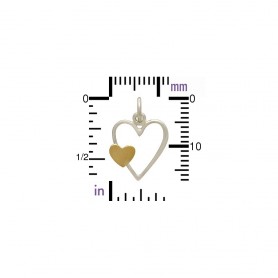 Sterling Silver Open Heart Charm with Bronze Heart 18x12mm