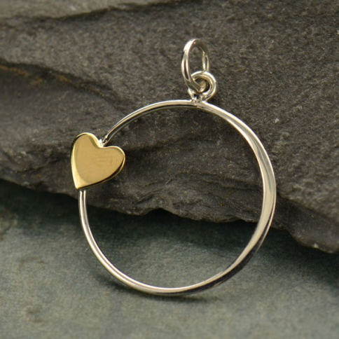 Sterling Silver Open Circle Charm with Bronze Heart 25x20mm