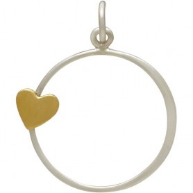 Sterling Silver Open Circle Charm with Bronze Heart 25x20mm
