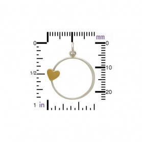 Sterling Silver Open Circle Charm with Bronze Heart 25x20mm