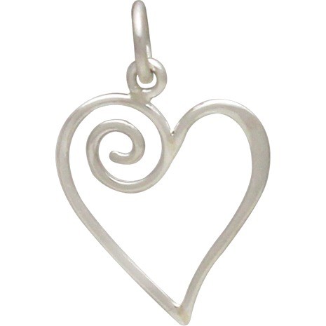 Sterling Silver Open Heart Charm with Swirl 21x13mm