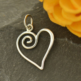 Sterling Silver Open Heart Charm with Swirl 21x13mm