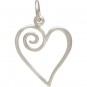 Sterling Silver Open Heart Charm with Swirl 21x13mm