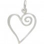 Sterling Silver Open Heart Charm with Swirl 21x13mm