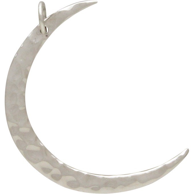 Sterling Silver Large Hammered Crescent Moon Charm 33x22mm