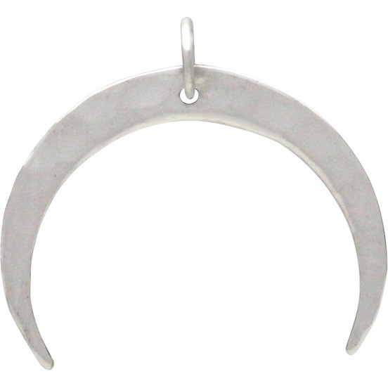 Sterling Silver Hammered Crescent Moon Pendant 21x24mm