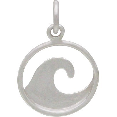 Sterling Silver Flat Plate Wave Charm 18x12mm
