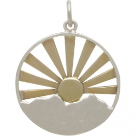 Silver Mountain Range Pendant with Bronze Sun Rays 26x20mm