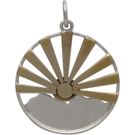 Silver Mountain Range Pendant with Bronze Sun Rays 26x20mm