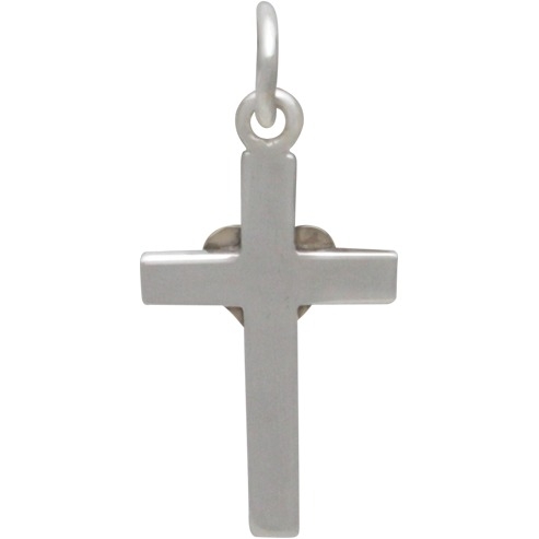 Sterling Silver Cross Charm with Bronze Heart 22x10mm