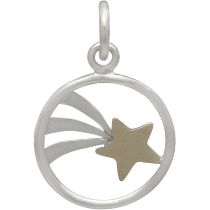 Sterling Silver Shooting Star Charm with Bronze Star 18x12mm