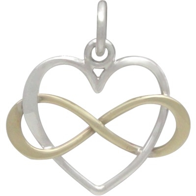 Silver Infinity Heart Charm with Bronze Infinity 18x16mm