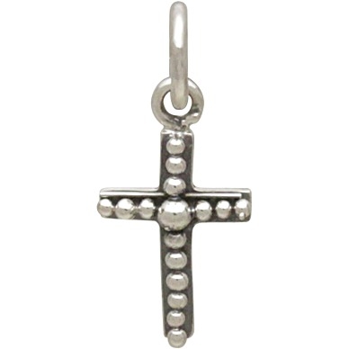 Sterling Silver Cross Charm with Granulation Detail 16x7mm