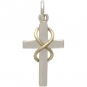 Sterling Silver Cross Charm with Bronze Infinity 21x10mm