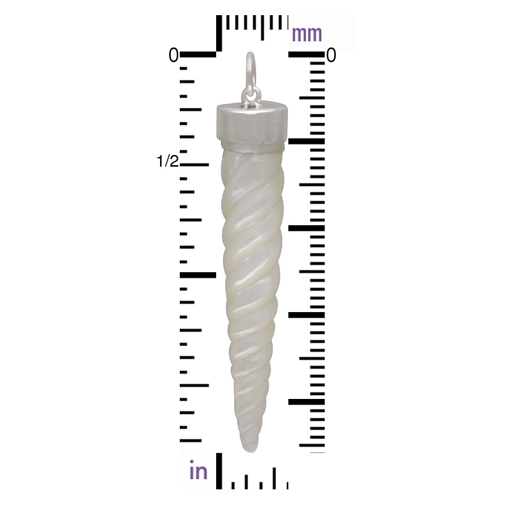 Hand Carved Mother of Pearl Large Unicorn Horn Pendant47x8mm