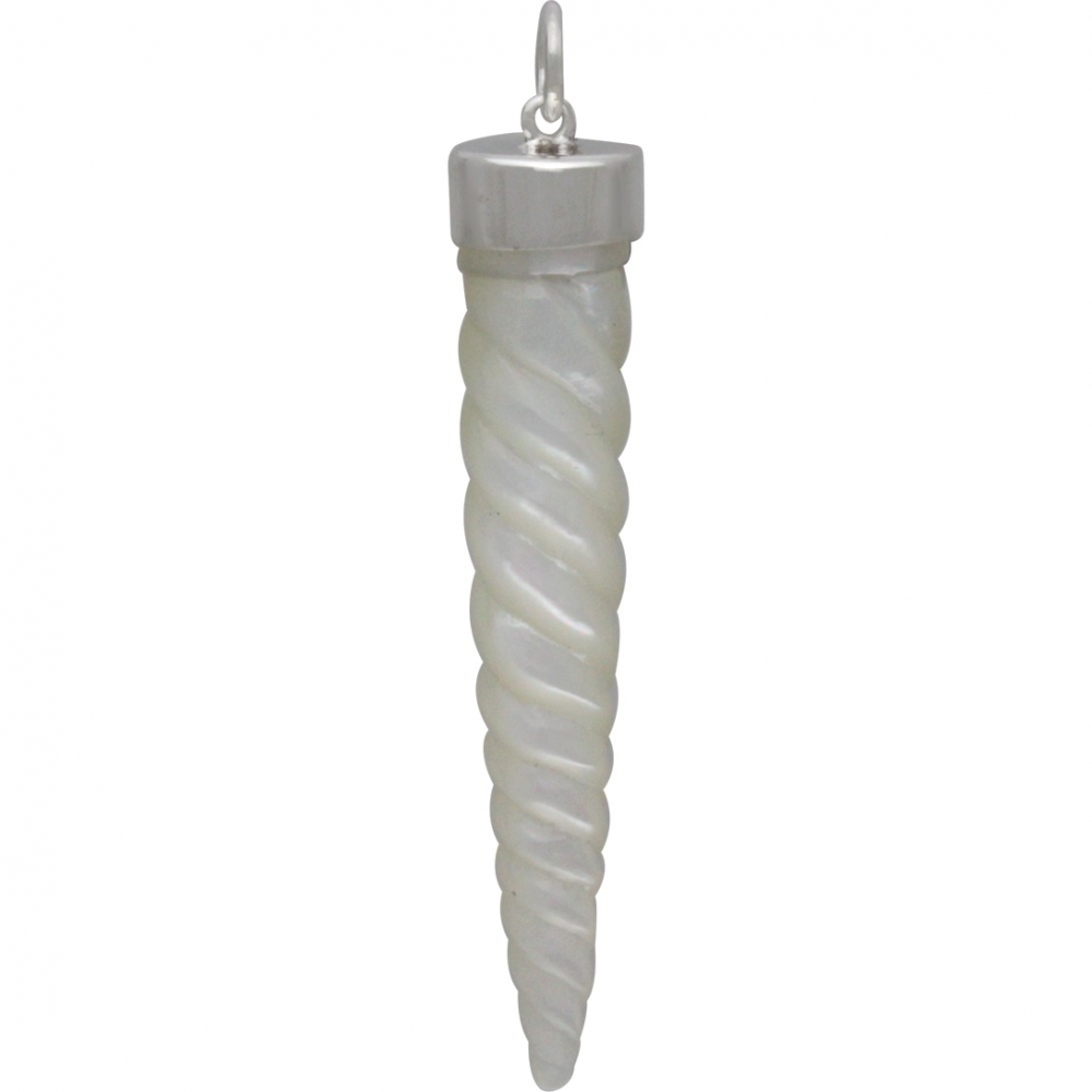 Hand Carved Mother of Pearl Large Unicorn Horn Pendant47x8mm