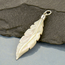 Hand Carved Mother of Pearl Feather Pendant 44x11mm
