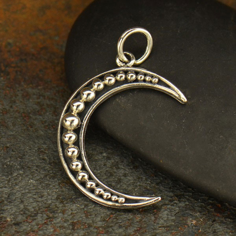 Sterling SilverCrescent Moon Charm with Granulation 24x15mm