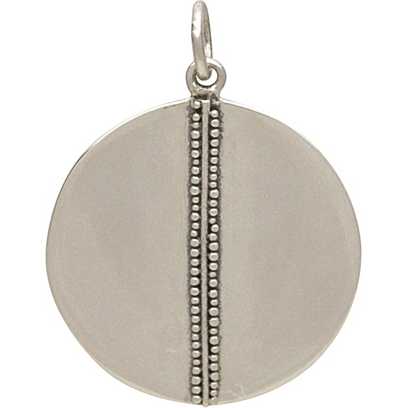 Sterling Silver Disk - Geometric Pendant Decoration 26x20mm