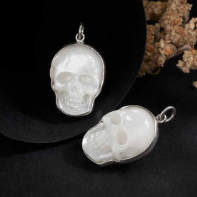 Hand Carved Mother of Pearl Skull Pendant 26x15mm