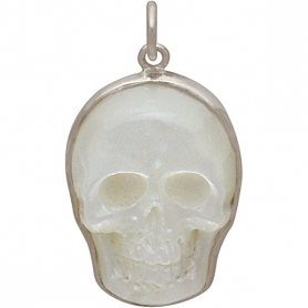 Hand Carved Mother of Pearl Skull Pendant 26x15mm