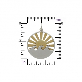 Sterling Silver Wave Pendant with Bronze Sun Rays 26x20mm